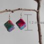 1 pair of handmade upcycled cubical paper beads, dangle&drop earrings #6/ pink, blue, green flowers