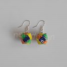 1 pair of handmade upcycled woven paper ball, yellow, green, blue and orange dangle&drop earrings #7