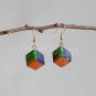 1 pair of handmade upcycled cubical paper beads, green, orange and blue dangle&drop earrings #9