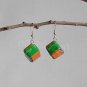 1 pair of handmade upcycled cubical paper beads, green, orange and blue dangle&drop earrings #9