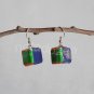 1 pair of handmade upcycled cubical paper beads, green, orange and blue dangle&drop earrings #9