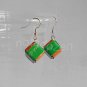 1 pair of handmade upcycled cubical paper beads, green, orange and blue dangle&drop earrings #9