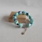 Upcycled bluish green woven paper ball and blue wooden beads Bracelet #6- Handmade Jewelry