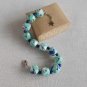 Upcycled bluish green woven paper ball and blue wooden beads Bracelet #6- Handmade Jewelry