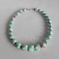 Upcycled bluish green woven paper beads and red wooden beads necklace 18 inches #1-Handmade jewelry