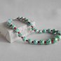 Upcycled bluish green woven paper beads and red wooden beads necklace 18 inches #1-Handmade jewelry