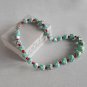 Upcycled bluish green woven paper beads and red wooden beads necklace 18 inches #1-Handmade jewelry