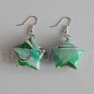 1 pair of handmade Upcycled green Origami Star paper beads dangle&drop earrings #11