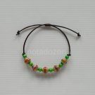 Upcycled red paper beads and green wooden beads sliding leather cord bracelet#7-handmade jewelry Upcycled red paper beads and green wooden beads sliding leather cord bracelet#7-handmade jewelry