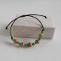 Upcycled red paper beads and green wooden beads sliding leather cord bracelet#7-handmade jewelry