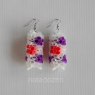 1 pair of upcycled plastic drinking straws dangle&drop earrings #5 -pink, violet floral garland