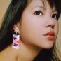 1 pair of upcycled plastic drinking straws dangle&drop earrings #5 -pink, violet floral garland