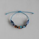 Upcycled blue paper beads and wooden beads sliding cotton cord bracelet#10-handmade jewelry