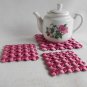 Pink and purple-a set of 2+1 woven recycled paper coasters for cups and pot