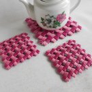 Pink and purple-a set of 2+1 woven recycled paper coasters for cups and pot