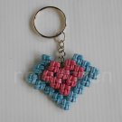 Pink and blue macrame recycled paper double heart keychain#1