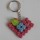 Pink and blue flower in heart macrame recycled paper keychain#2