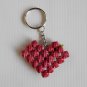 Pink and blue flower in heart macrame recycled paper keychain#2