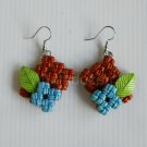 1 pair of Blue flower on Brown macrame recycled paper dangle&drop earrings#handmade#7