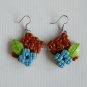 1 pair of Blue flower on Brown macrame recycled paper dangle&drop earrings#handmade#7