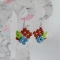 1 pair of Blue flower on Brown macrame recycled paper dangle&drop earrings#handmade#7