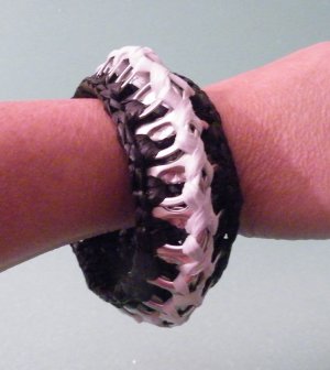 Pop Tab Double Bangle Bracelet in black & white ...crochet w/plastic yarn aka plarn READY TO SHIP