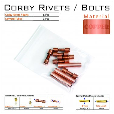 Knife Mounting Hardware 6 Copper Corby Rivets 3 Lanyard Tube Knife Making Supply