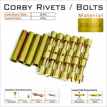 Knife Mounting Rivets 12 Brass 5/16&acirc;�� Corby Rivets & 4 Lanyard Tubes Knife Supply