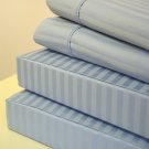 1000TC SHEET SET QUEEN STRIPE BLUE DEEP POCKET 100% EGYPTIAN COTTON