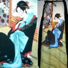 Japanese MERRY GEISHA Hand Print Ukiyoe Art Freesize Cotton Wrap Skirt S-XL FREE SHIPPING