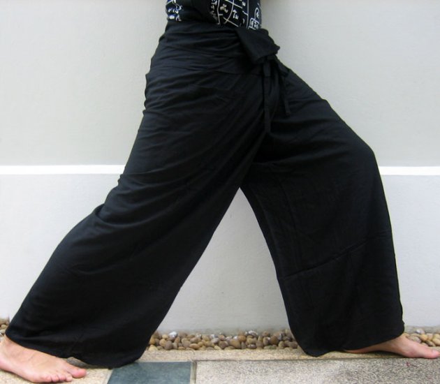 Thai PLUS SIZE XXL Rayon FISHERMAN Pants Yoga Beach Dance Trousers BLACK