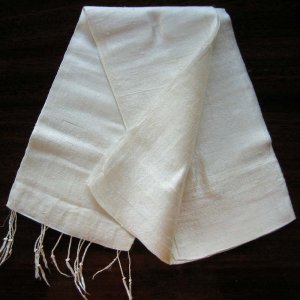 Thai NATURAL WHITE Handwoven Raw Silk Fabric Scarf