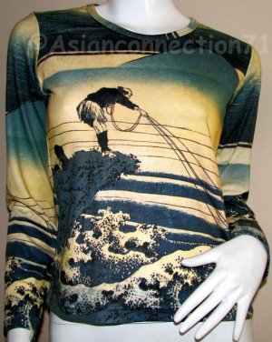Japan FISHERMAN Ukiyoe Art Print Long Sleeve T Shirt XL
