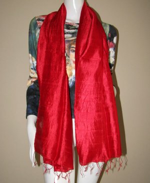 CRIMSON RED Large Thai Silk Fabric Scarf Shawl Siam Thailand Textile