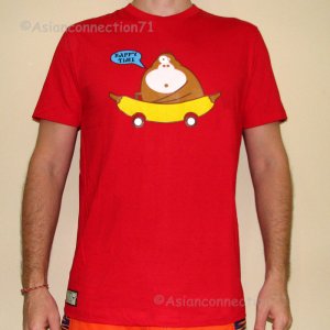 HAPPY TIME Banana Monkey CISSE Disco Party Rave T-shirt Slim Fit Asian XL Red BNWT