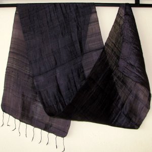 Thai Pure Silk Hand Crafted Fabric Scarf INDIGO BLUE BLACK