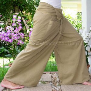 Yoga Trousers Thai XXXL Plus Size Cotton Fisherman Pants SOLID KHAKI Tan Beige