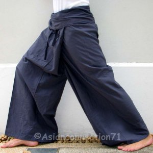 Thai XXXL Plus Size Cotton Fisherman Pants Yoga Trousers SOLID GRAY