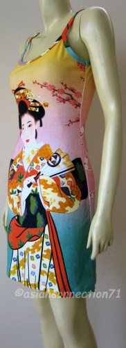 Geisha with Sensu New Japan Art Print Dress S Small Misses 4-6