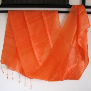 Thai FIERY ORANGE Hand Craft Pure Silk Fabric Scarf Shawl Direct from Thailand