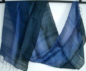 BLUE BLACK New Thai Handwoven Silk Fabric Scarf 10-19