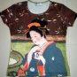 Japanese Ukiyoe Art Print Shirt Singlet TANK TOP Misses S Small GEISHA with TEA