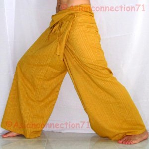 Thai PLUS SIZE Cotton Drill Fisherman Pants XXXL AMBER Stripe Casual Asian Yoga Trousers