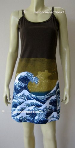 GIANT WAVE Hokusai Japanese UKIYOE Japan Art Print Dress Misses XL Size 16-18