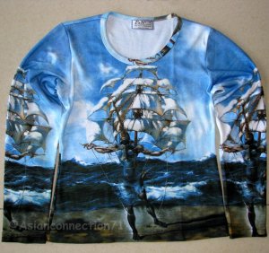 Salvador Dali THE SHIP LONG SLEEVE Fine Art Print Shirt Misses M Medium