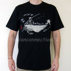 URASHIMA TARO Japanese Tale RONIN Japan T-shirt XL Extra Large Blue Black