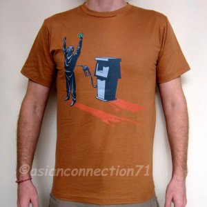 GASOLINE STAND Oil Robbery STICK UP T-shirt Brown M Medium