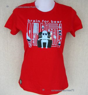 BEER FOR BRAIN Cap Sleeve Cisse Party Disco Rave T-shirt Misses S Small Red