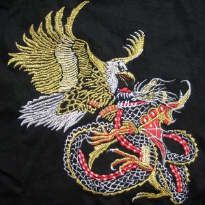 EAGLE & DRAGON Japanese EMBROIDERED T-Shirt Asian M Blk