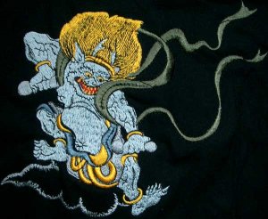 RAIJIN FUJIN Japan Gods New Long Sleeve EMBROIDERED T Shirt Size L